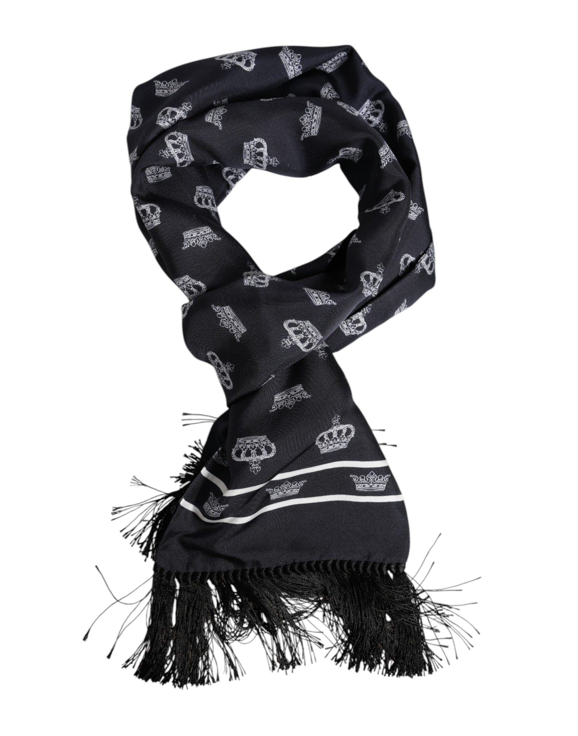 Schwarzer Seiden-Foulard mit Kronenfransen für Herren