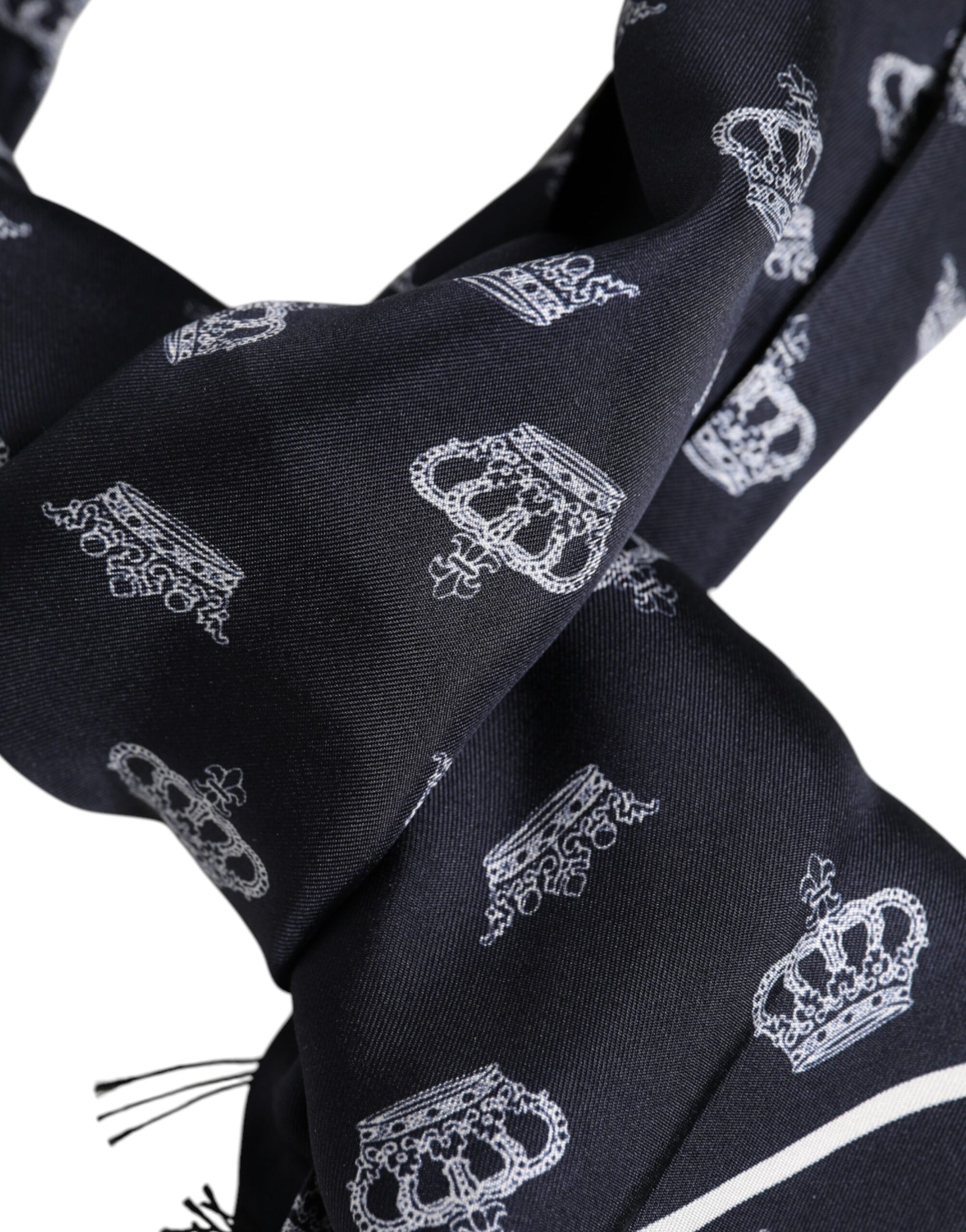 Schwarzer Seiden-Foulard mit Kronenfransen für Herren
