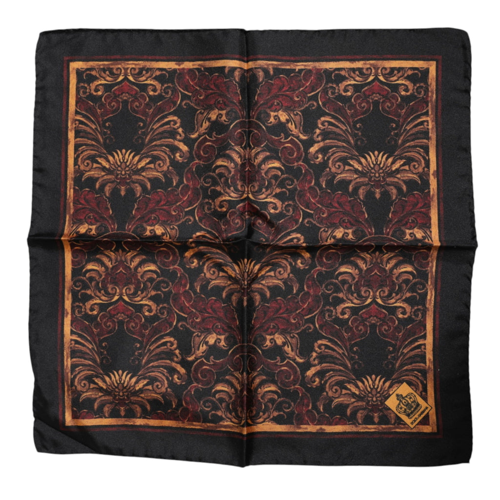 Schwarzer quadratischer Foulard aus Seide mit Blumenmuster für Herren