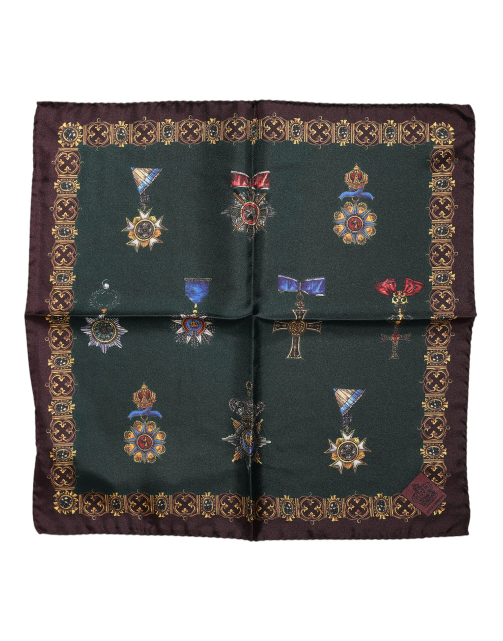 Quadratischer Foulard aus Seide mit grünen Medaillen