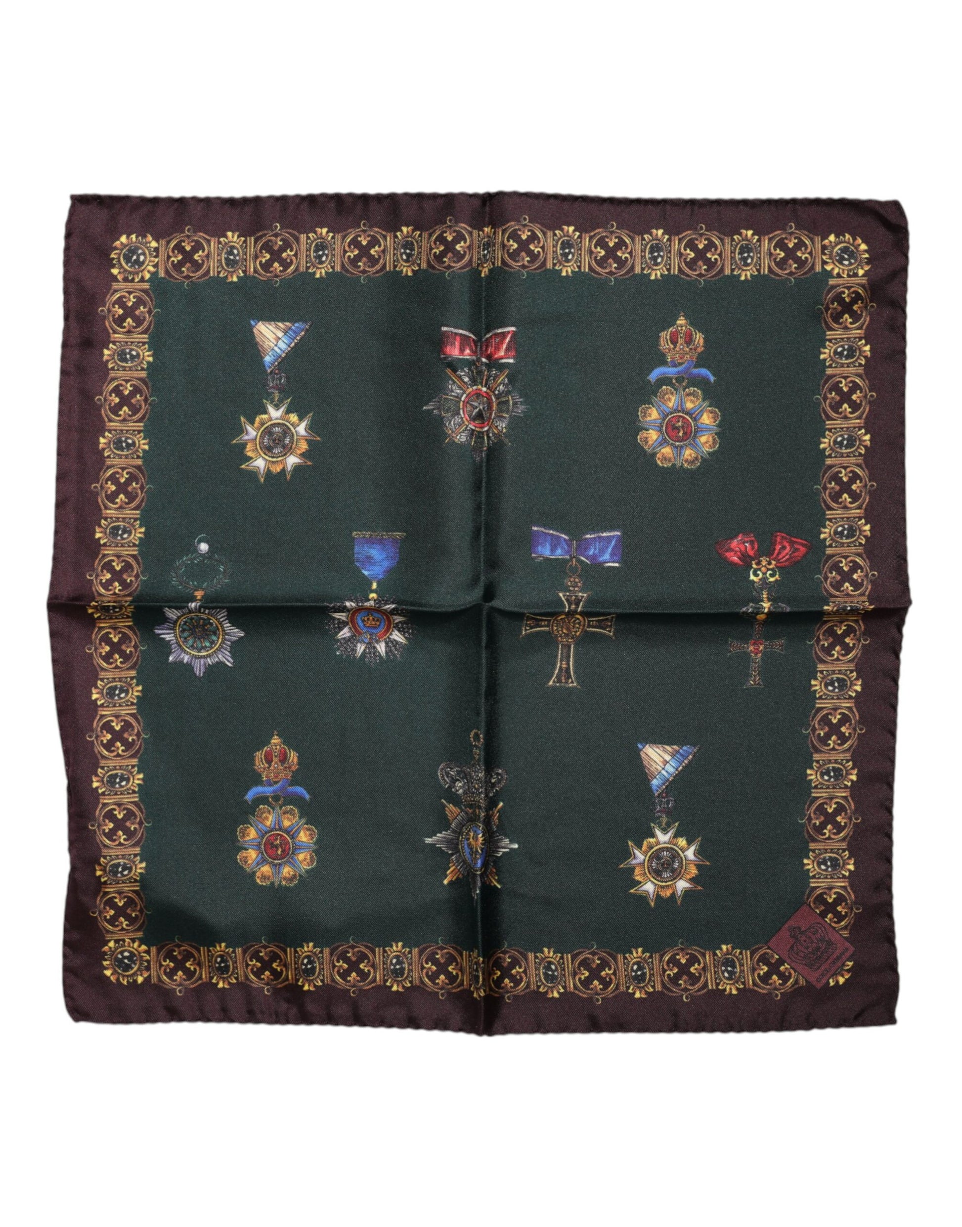 Quadratischer Foulard aus Seide mit grünen Medaillen
