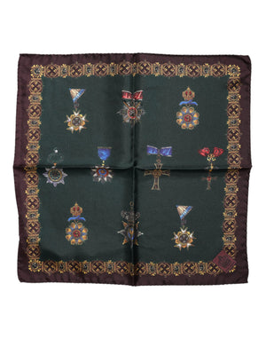 Green Medals Silk Square Foulard Scarf