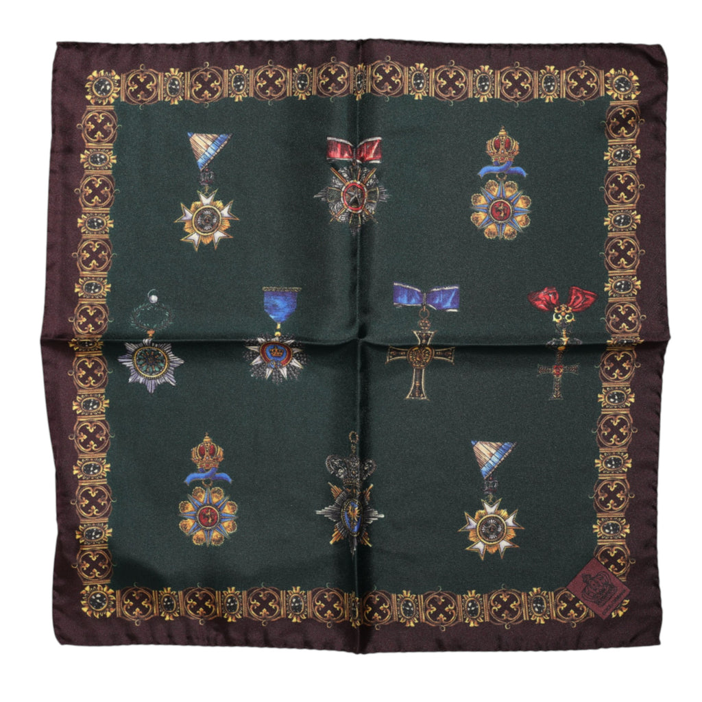 Quadratischer Foulard aus Seide mit grünen Medaillen