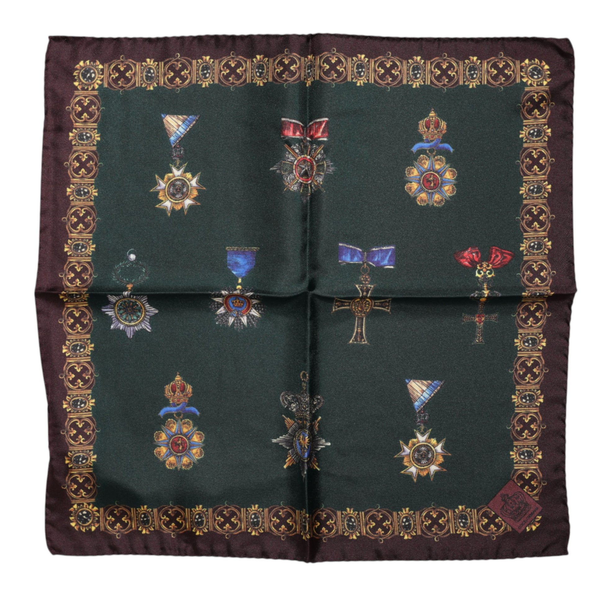 Quadratischer Foulard aus Seide mit grünen Medaillen