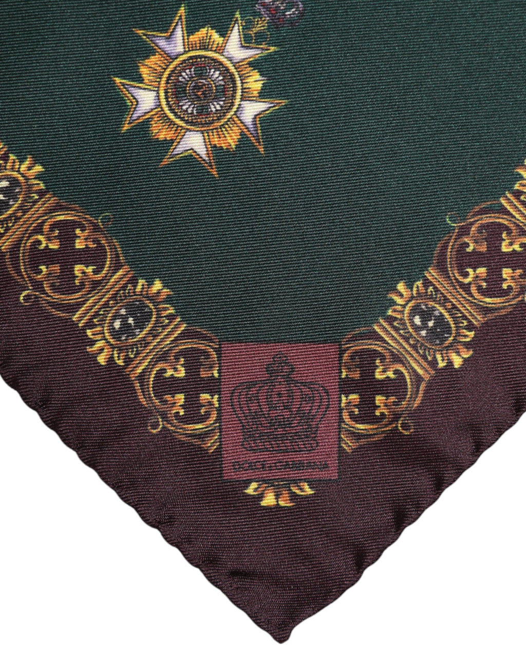 Quadratischer Foulard aus Seide mit grünen Medaillen