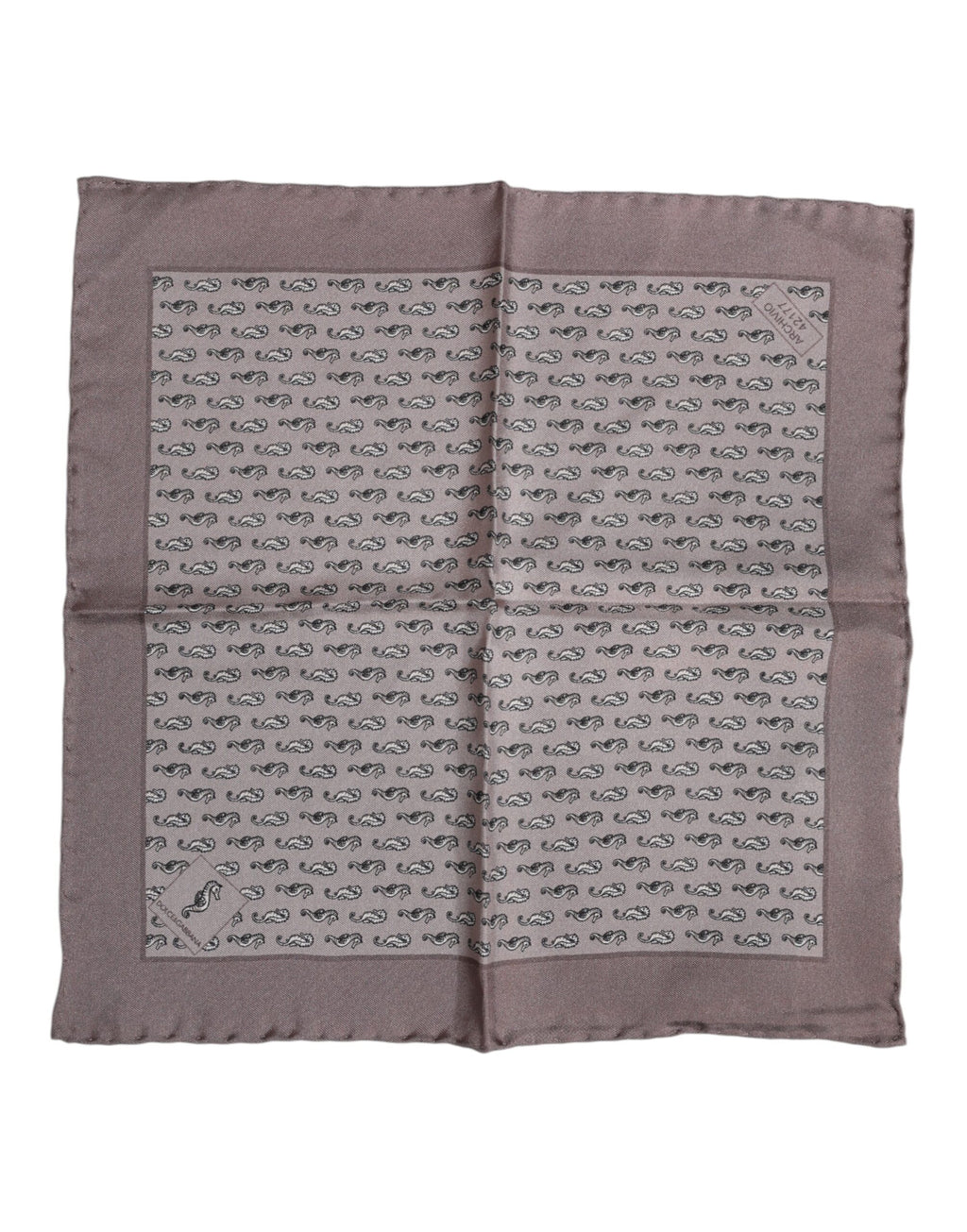 Brauner quadratischer Foulard aus Seide mit Seepferdchenmuster
