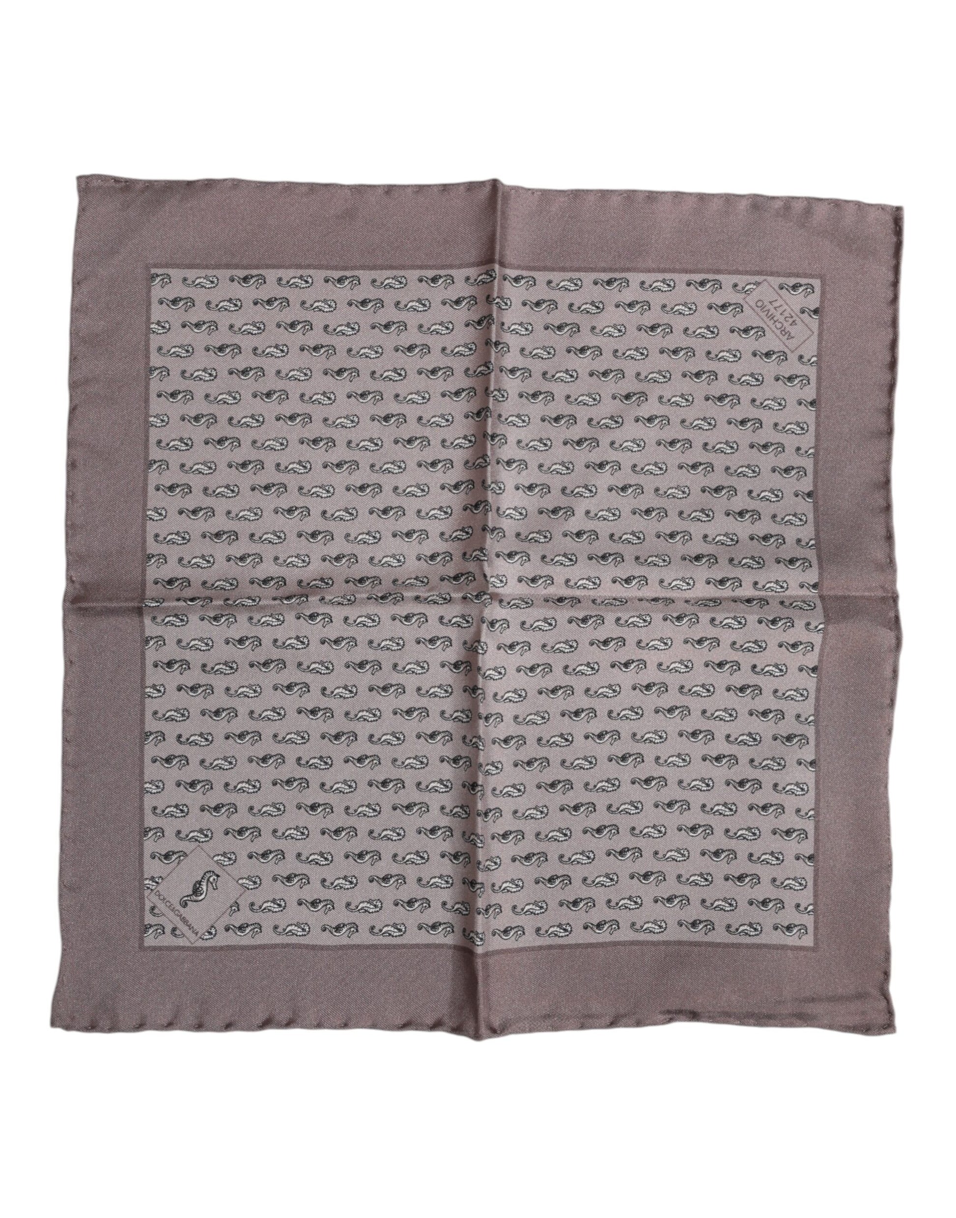 Brauner quadratischer Foulard aus Seide mit Seepferdchenmuster