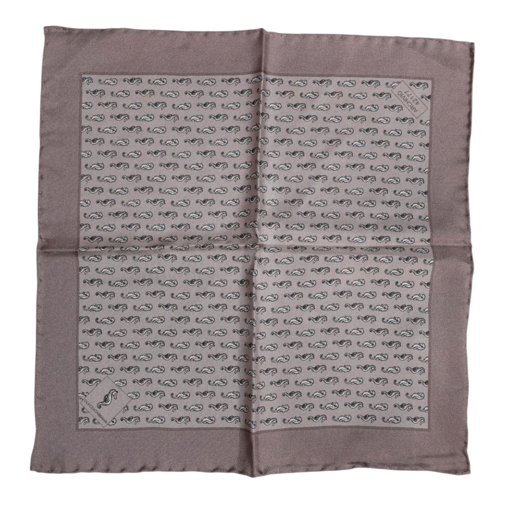 Brauner quadratischer Foulard aus Seide mit Seepferdchenmuster