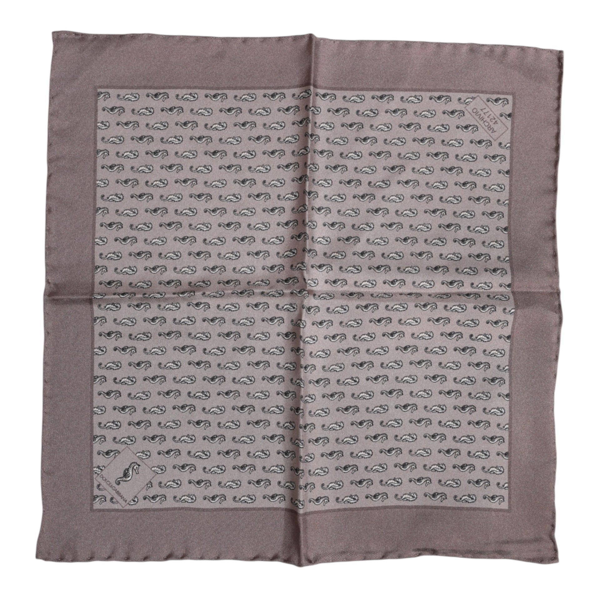 Brauner quadratischer Foulard aus Seide mit Seepferdchenmuster