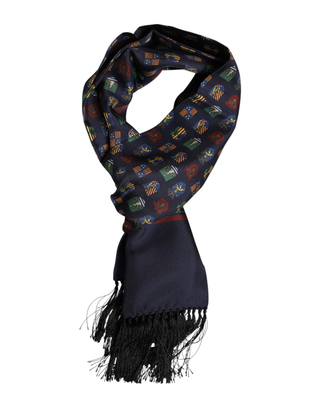 Blauer Foulard-Schal aus Seide mit Fransen