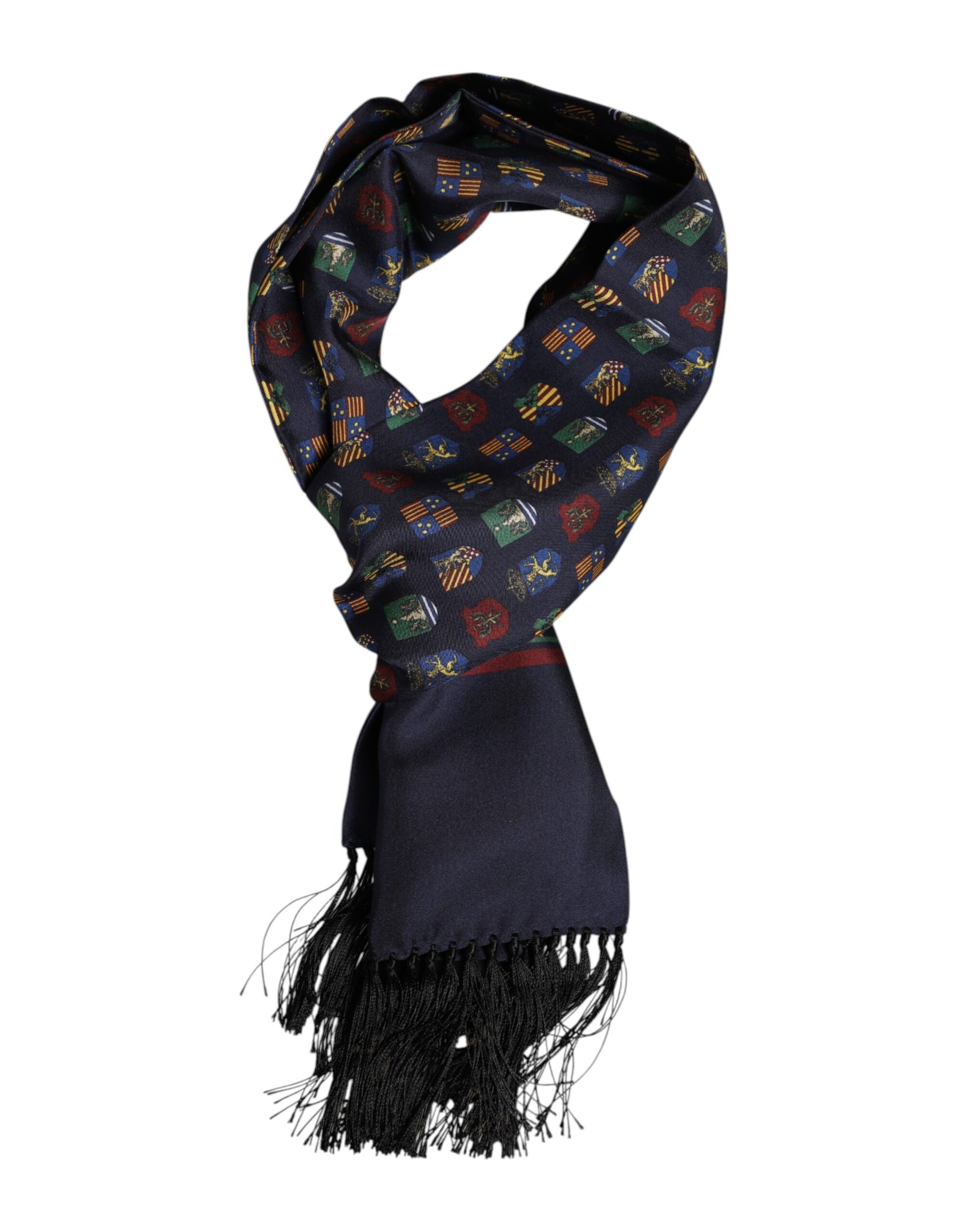 Blauer Foulard-Schal aus Seide mit Fransen