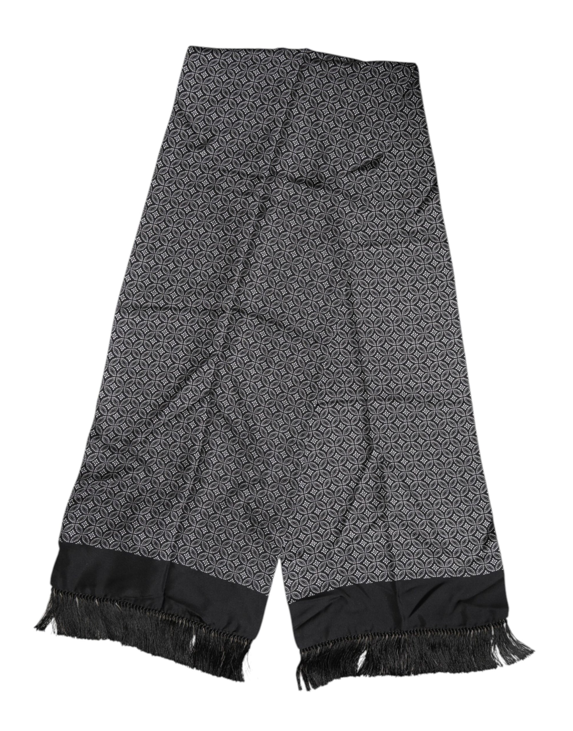Schwarz gemusterter Herren-Foulard mit Fransen
