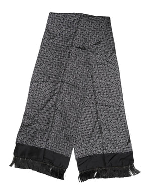 Black Patterned Fringes Men Foulard Scarf
