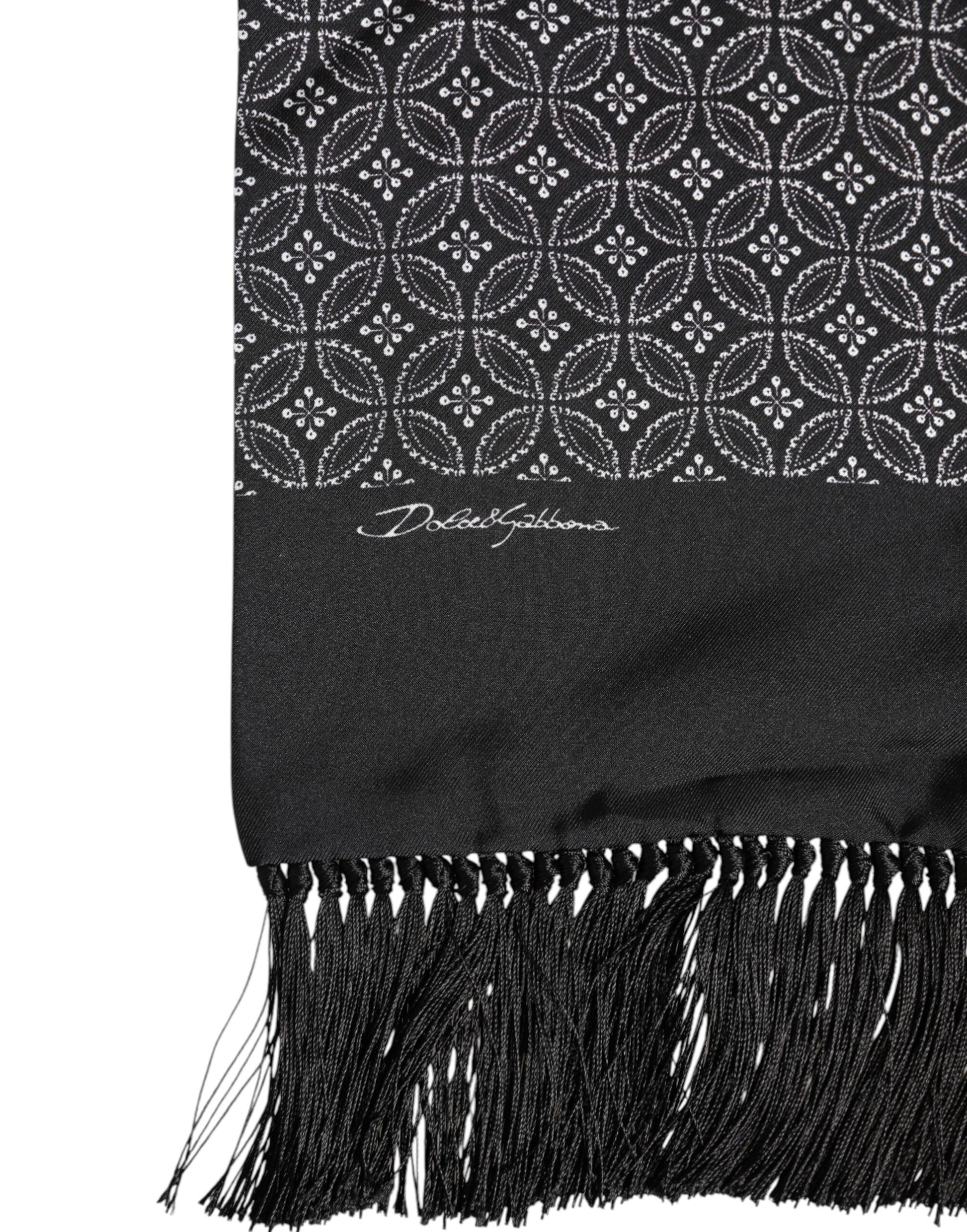 Schwarz gemusterter Herren-Foulard mit Fransen
