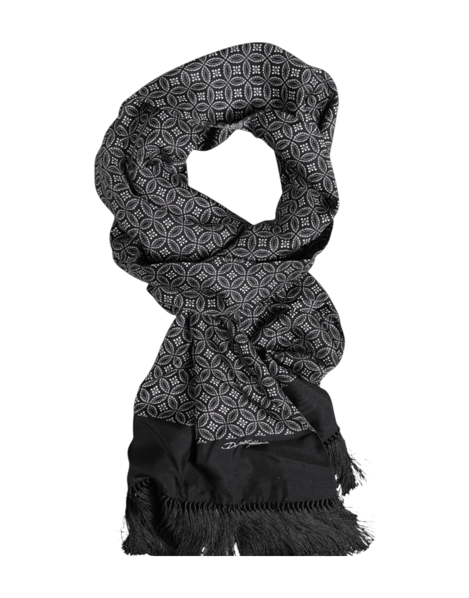 Dolce & Gabbana Black Patterned Fringes Men Foulard Scarf