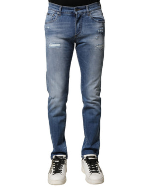 Blaue Skinny Jeans aus gewaschener Baumwolle für Herren