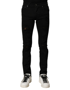 Schwarze Slim-Jeans aus Baumwolle mit Logo-Schild
