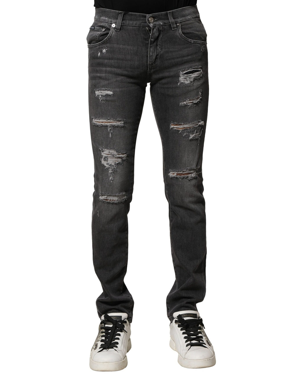 Black Washed Tattered Slim Fit Denim Jeans