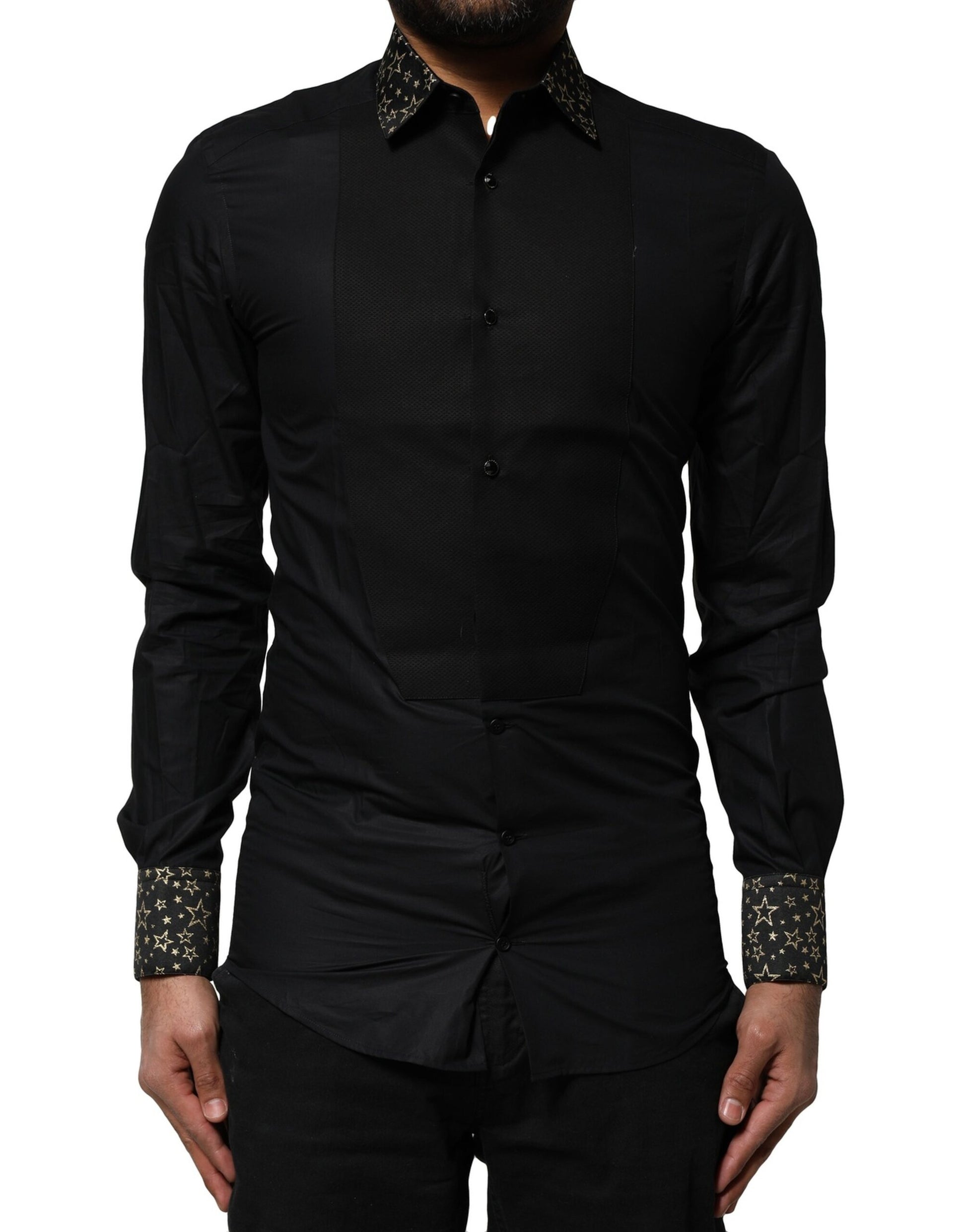 Dolce & Gabbana Black Cotton GOLD Long Sleeves Dress Shirt