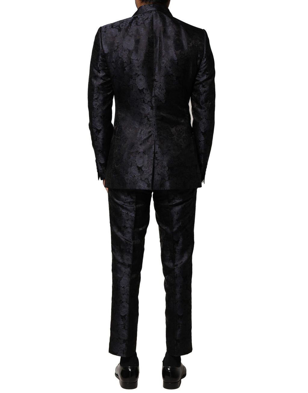 Schwarzer, einreihiger 3-teiliger Jacquard-Anzug