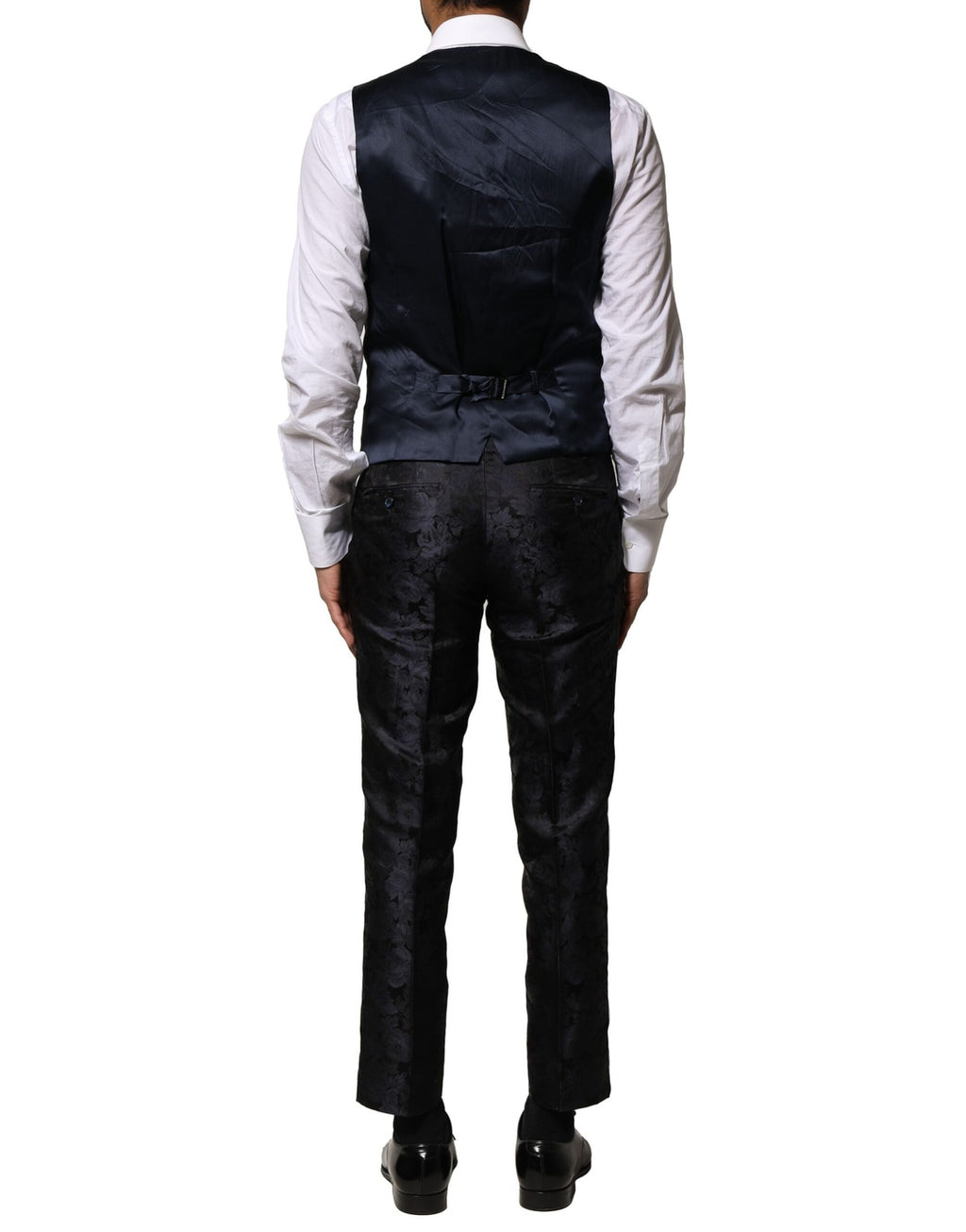 Schwarzer, einreihiger 3-teiliger Jacquard-Anzug