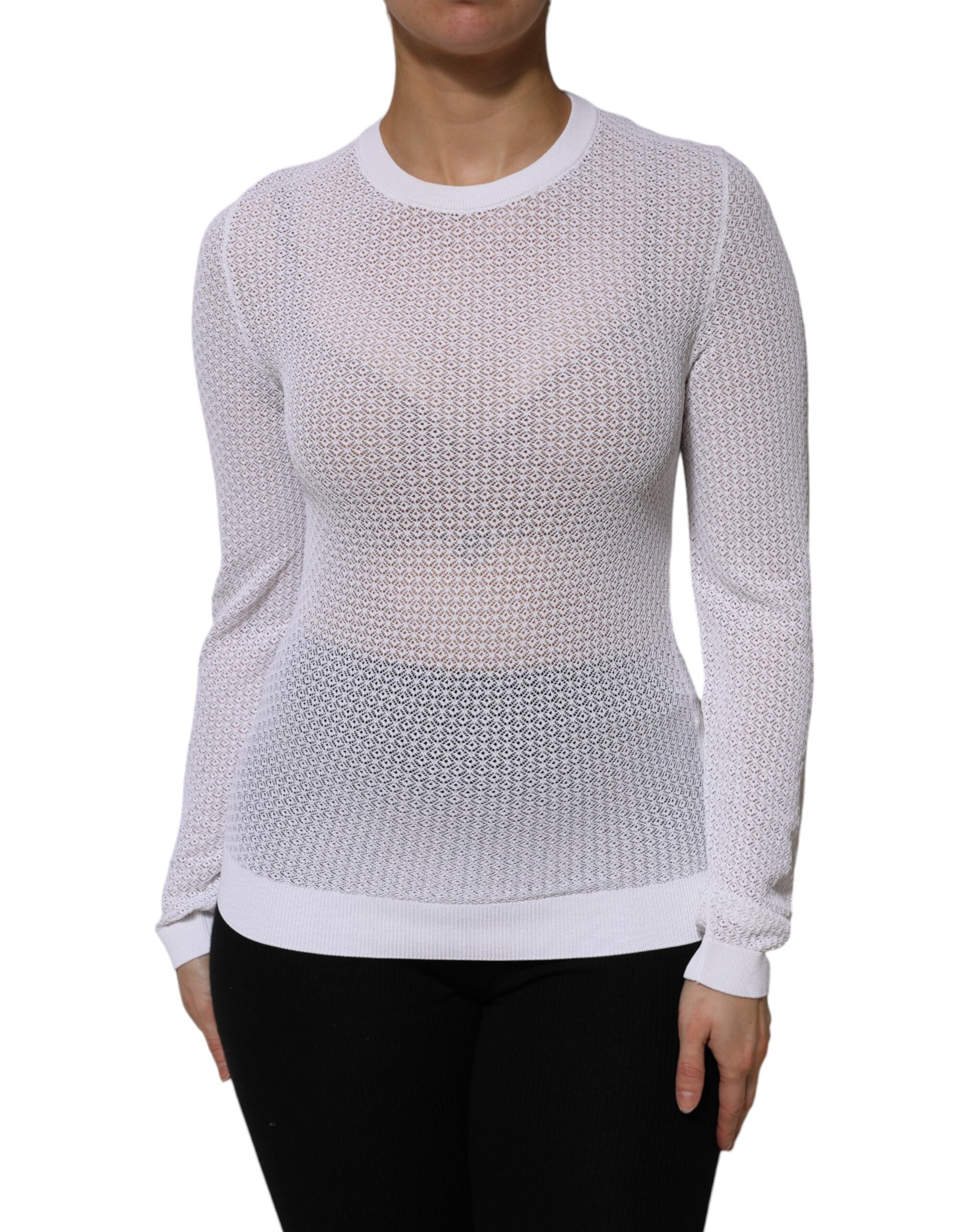 Weißes Pullover-Oberteil mit Rundhalsausschnitt und langen Ärmeln