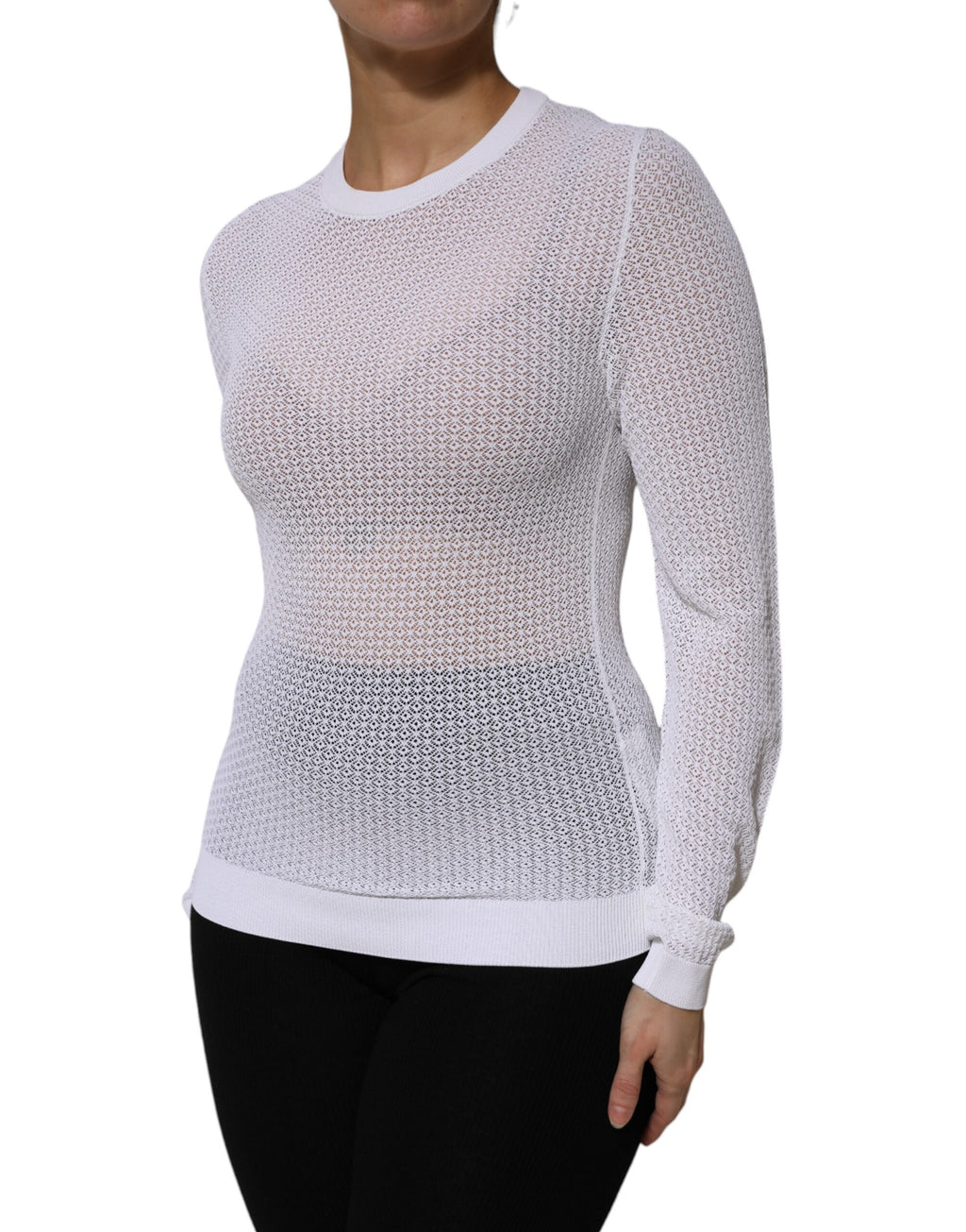Weißes Pullover-Oberteil mit Rundhalsausschnitt und langen Ärmeln