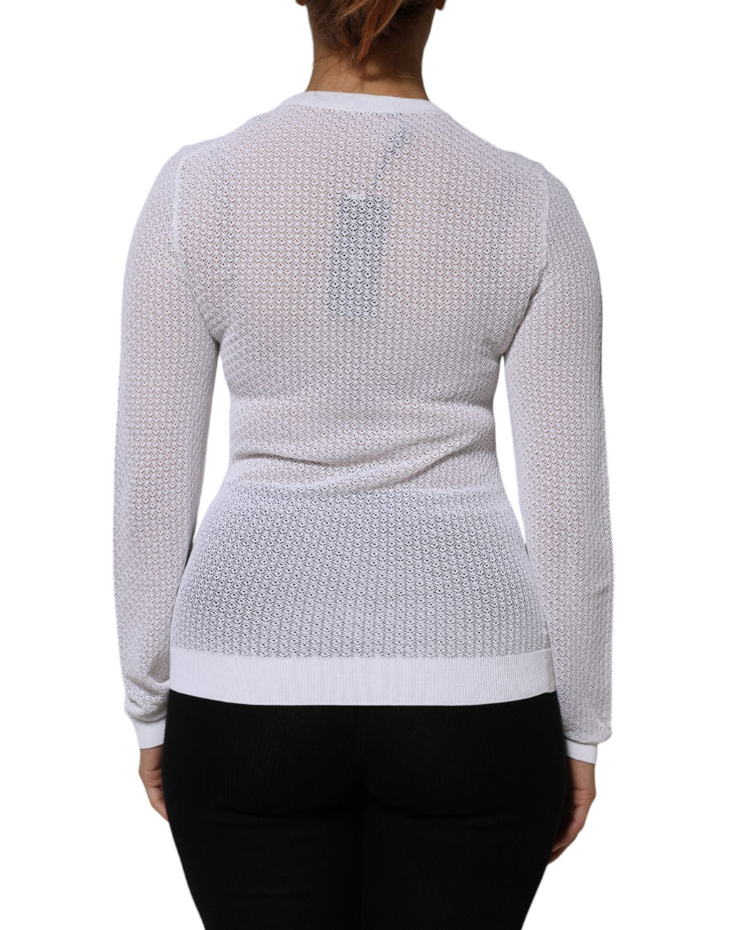 Weißes Pullover-Oberteil mit Rundhalsausschnitt und langen Ärmeln
