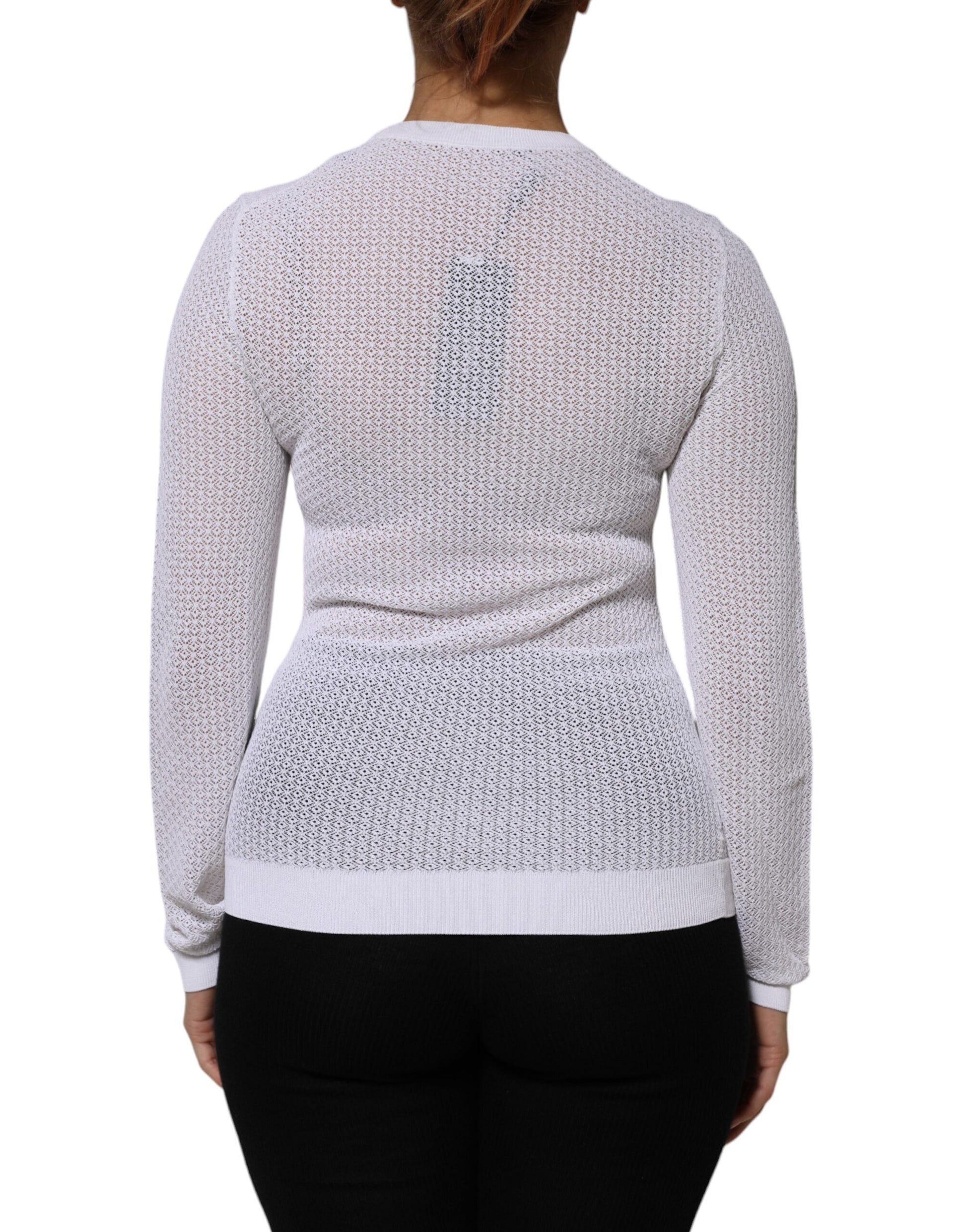 Weißes Pullover-Oberteil mit Rundhalsausschnitt und langen Ärmeln