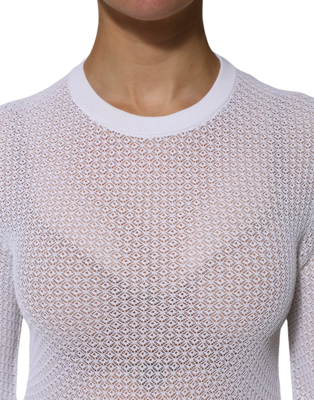 Weißes Pullover-Oberteil mit Rundhalsausschnitt und langen Ärmeln