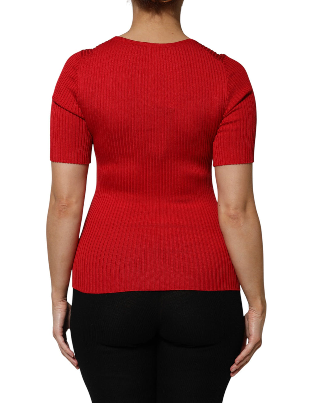 Rotes Pullover-Oberteil mit Rundhalsausschnitt und kurzen Ärmeln