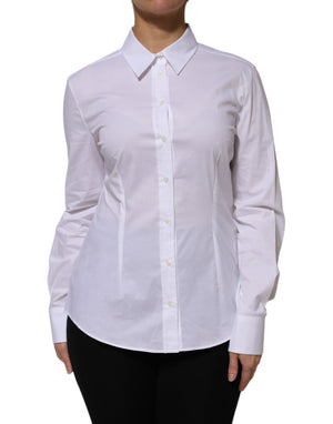Weißes Langarm-Shirt-Oberteil aus Baumwolle mit Kragen