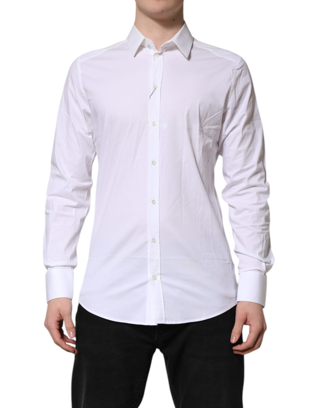 Dolce & Gabbana White GOLD Cotton Collared Dress Shirt Top