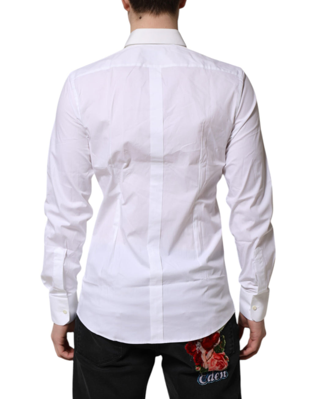 Dolce & Gabbana White GOLD Cotton Collared Dress Shirt Top