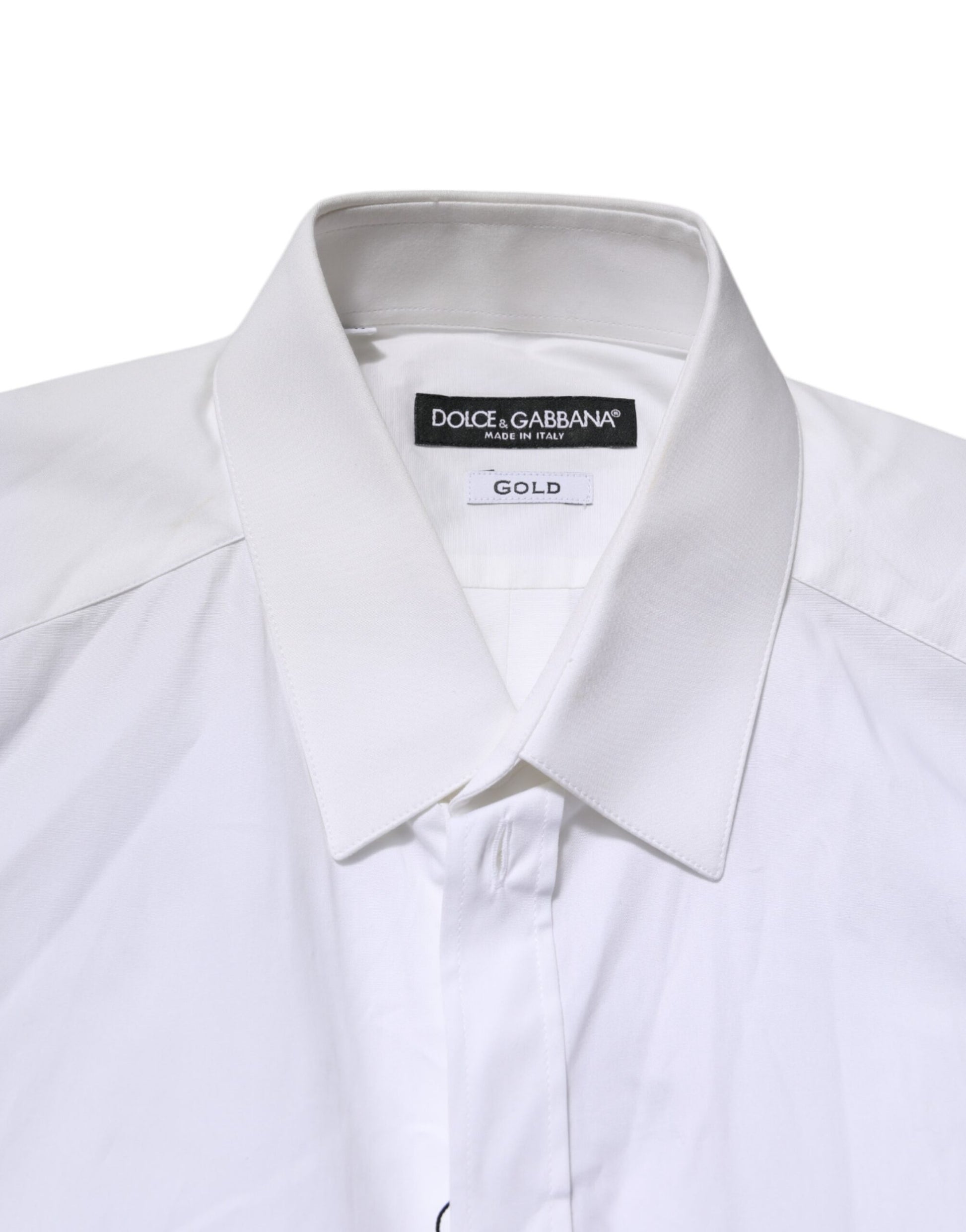 Dolce & Gabbana White GOLD Cotton Collared Dress Shirt Top