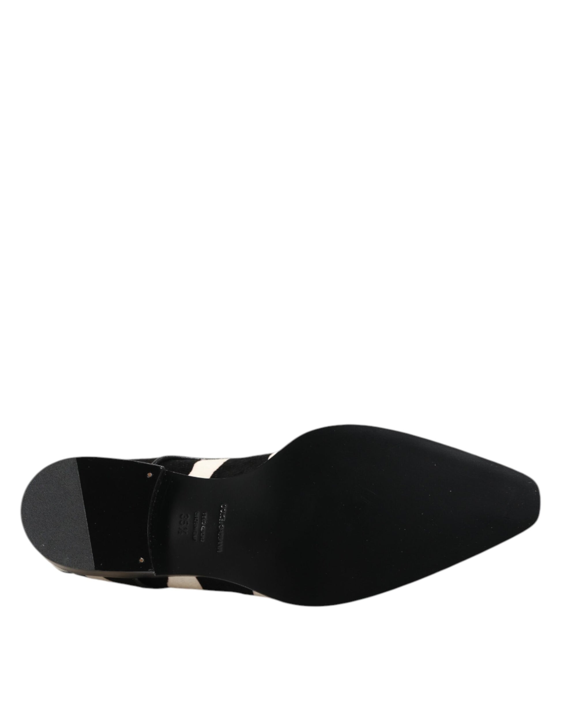 Schwarz-weiße Abendschuhe aus Ponyfell mit Zebramuster