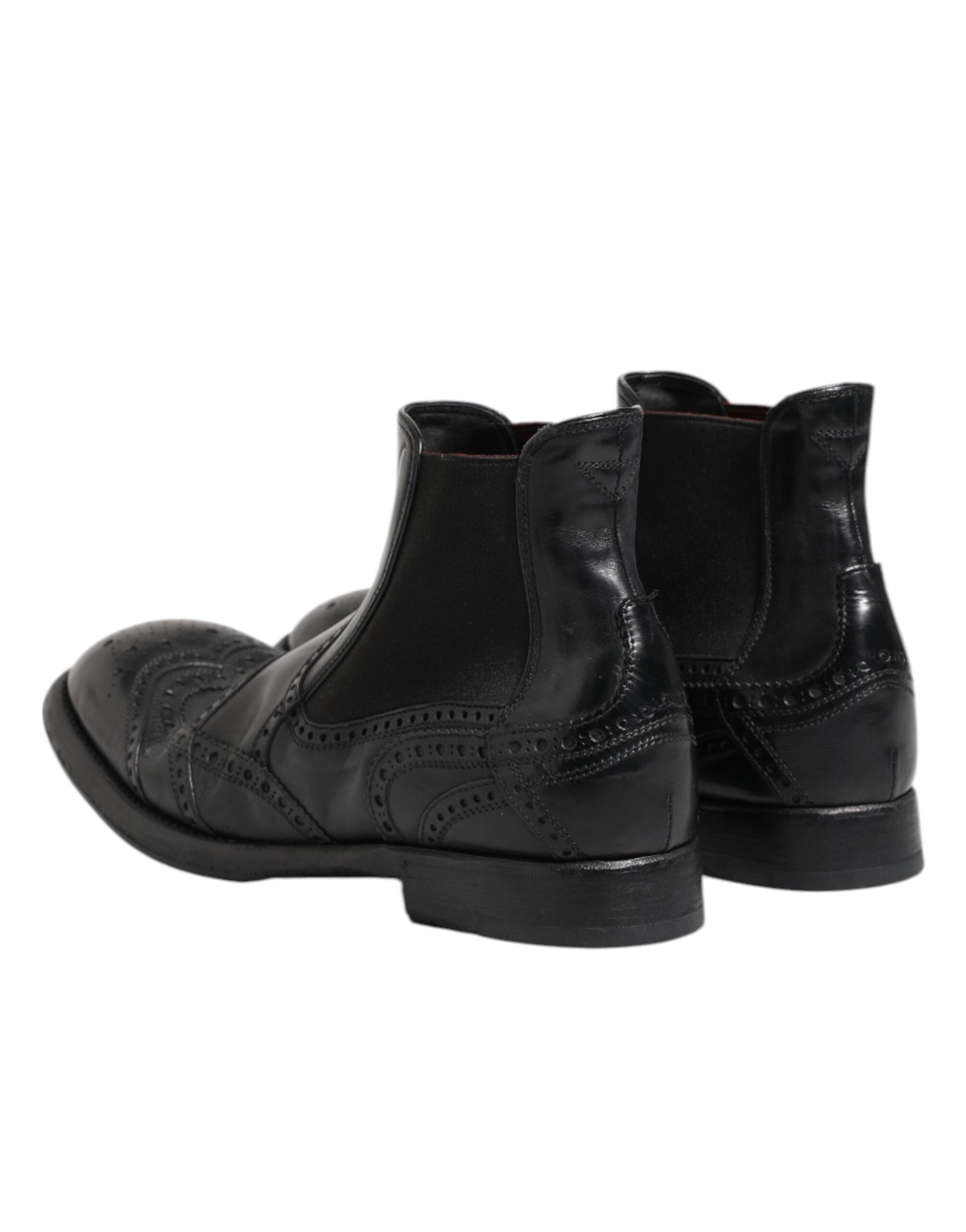 Dolce & Gabbana Black Leather Ankle Boots Slip On Shoes