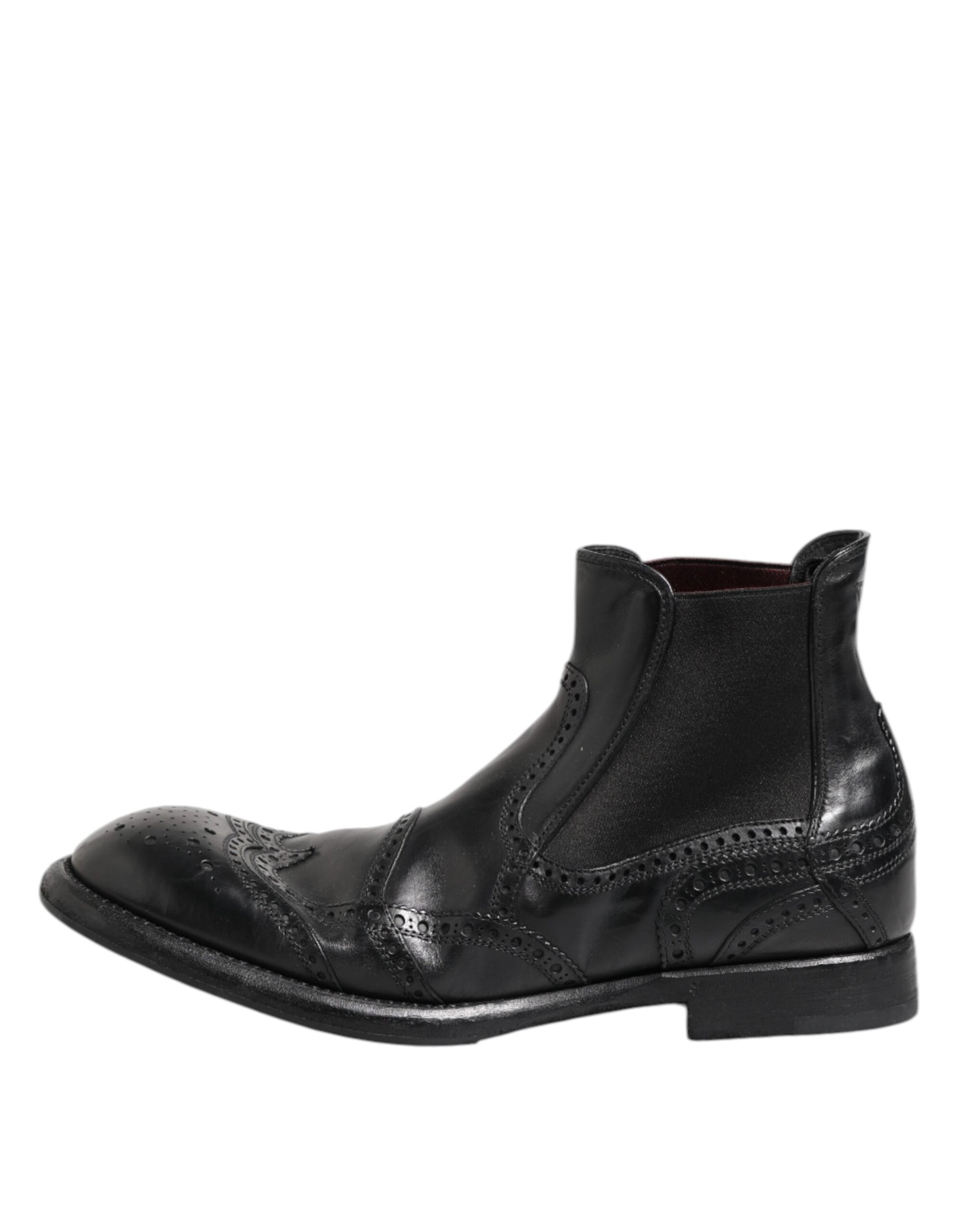 Dolce & Gabbana Black Leather Ankle Boots Slip On Shoes