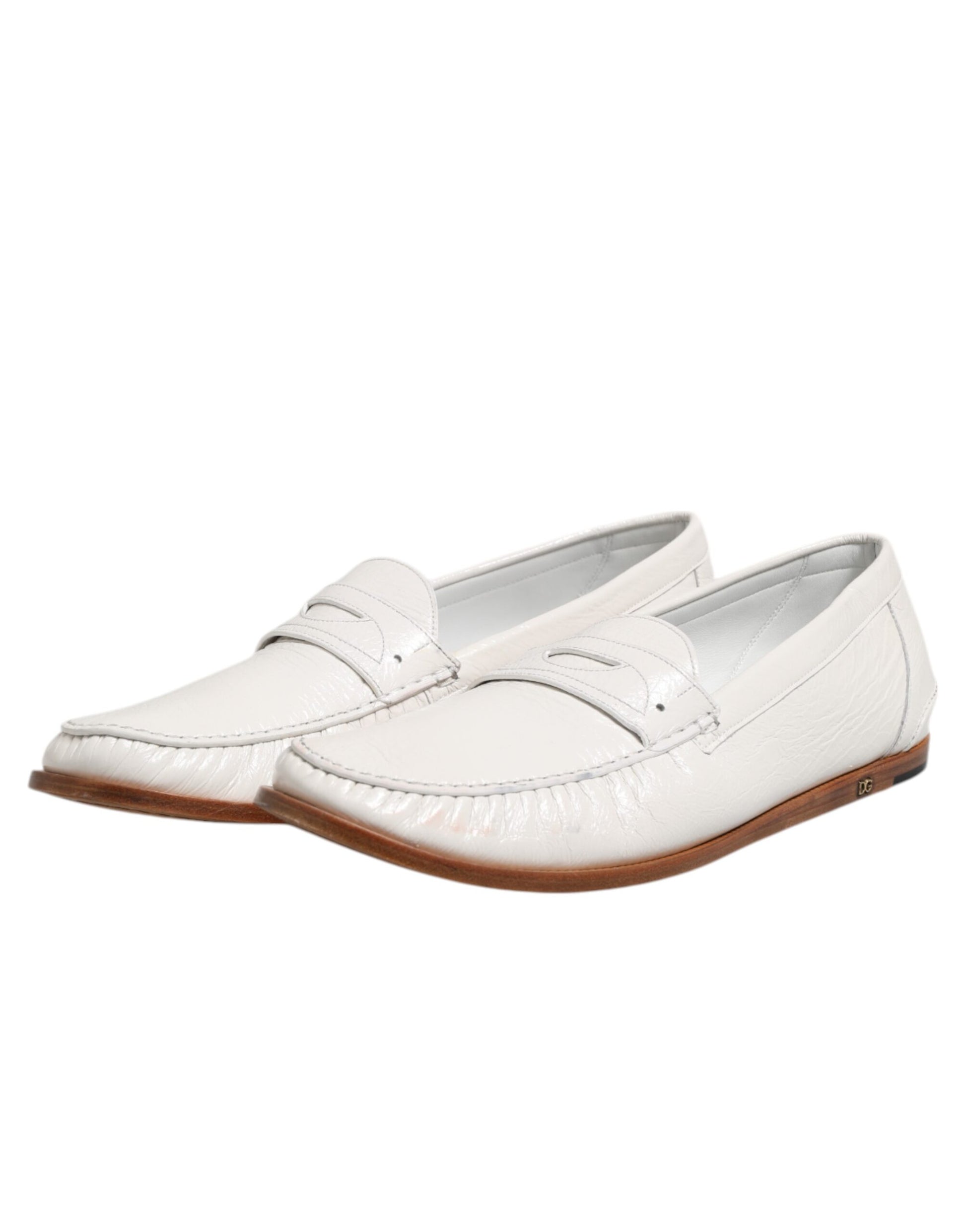 Weiße Leder-Loafer, Mokassins, Slipper