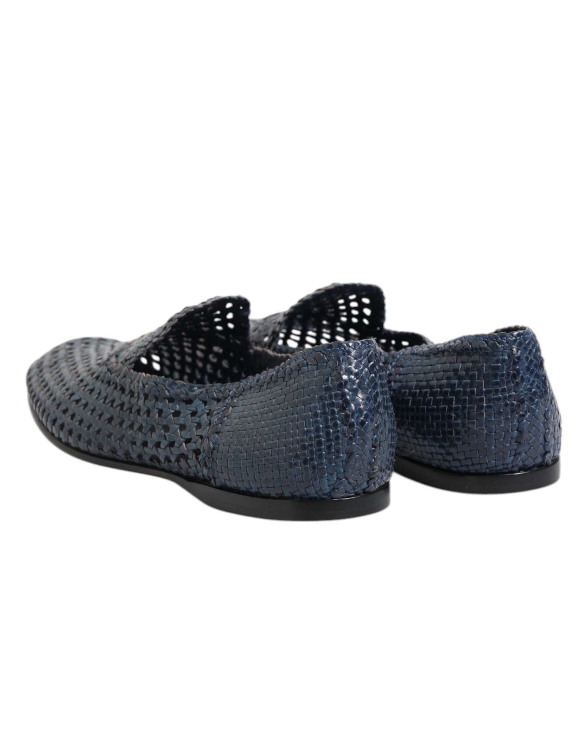 Blaue Slipper aus gewebtem Leder