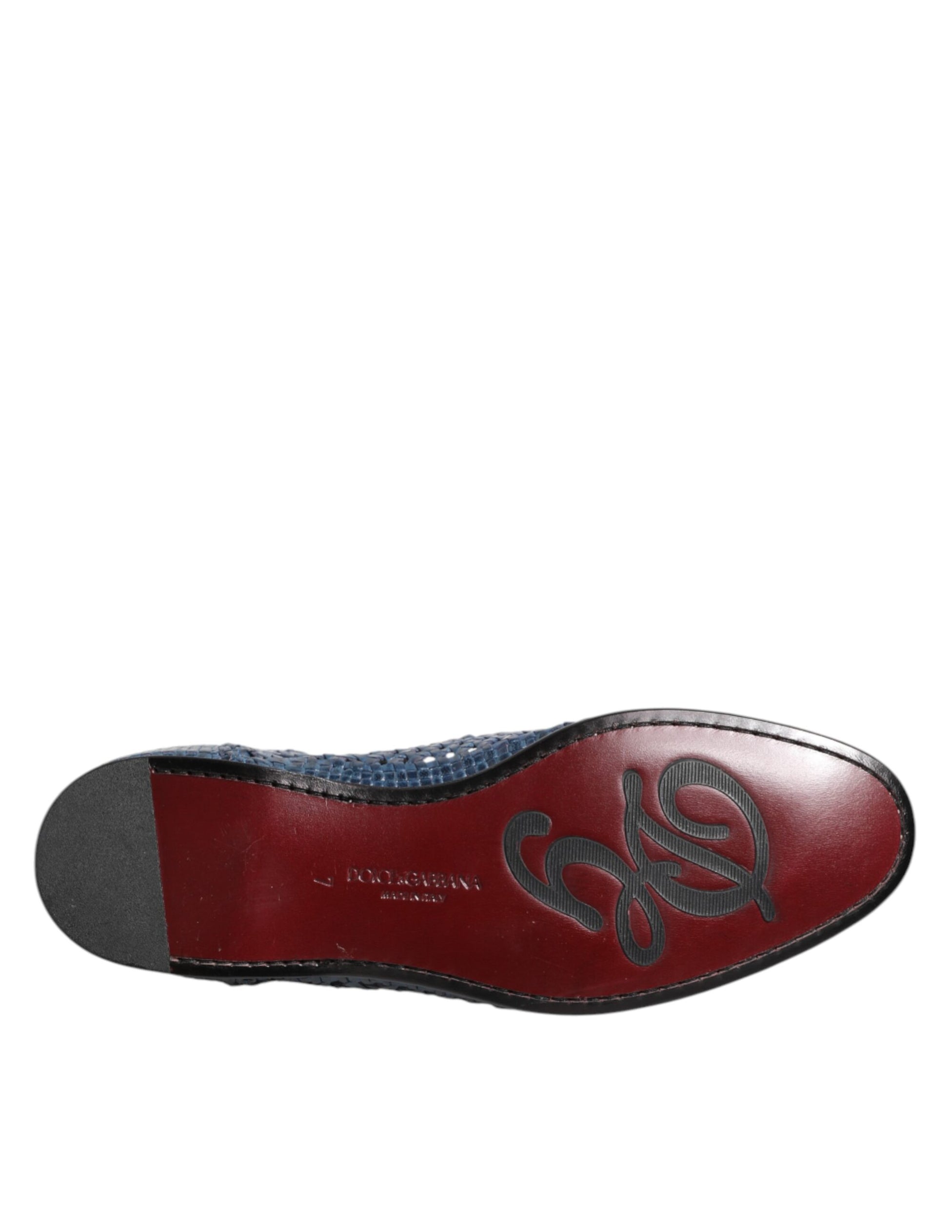 Blaue Slipper aus gewebtem Leder