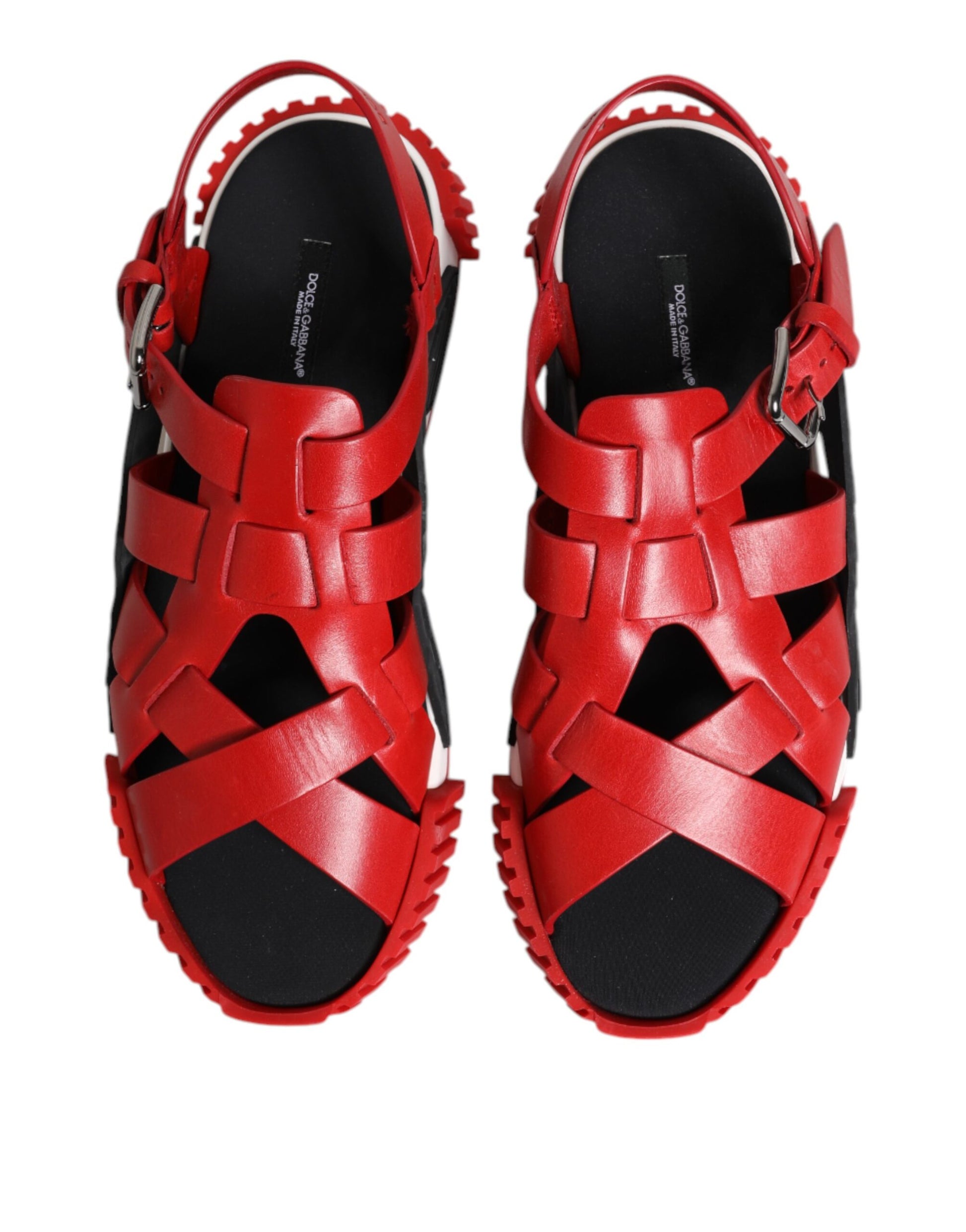 Dolce & Gabbana Red Black Leather Ankle Strap Sandals Shoes
