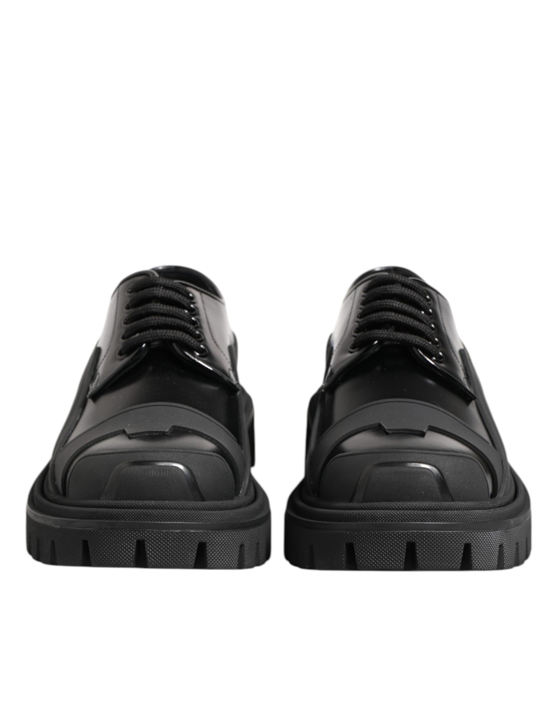 Schwarze Trekking-Derby-Schuhe aus Lackleder