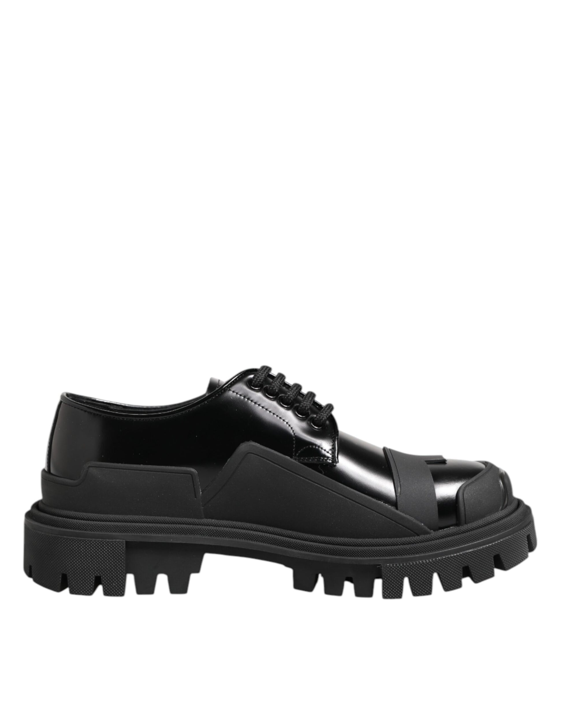 Schwarze Trekking-Derby-Schuhe aus Lackleder