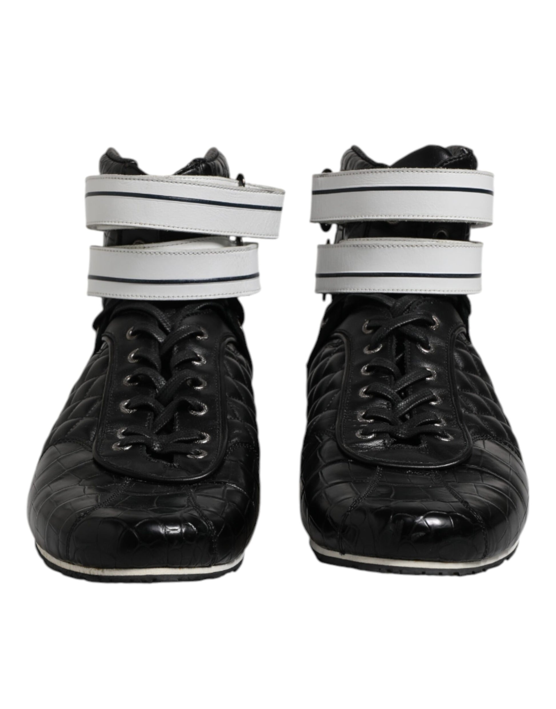 Schwarze gesteppte Schnür-Sneakers aus Leder