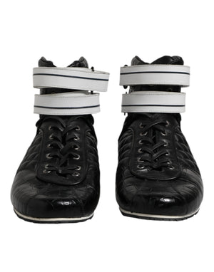 Schwarze gesteppte Schnür-Sneakers aus Leder