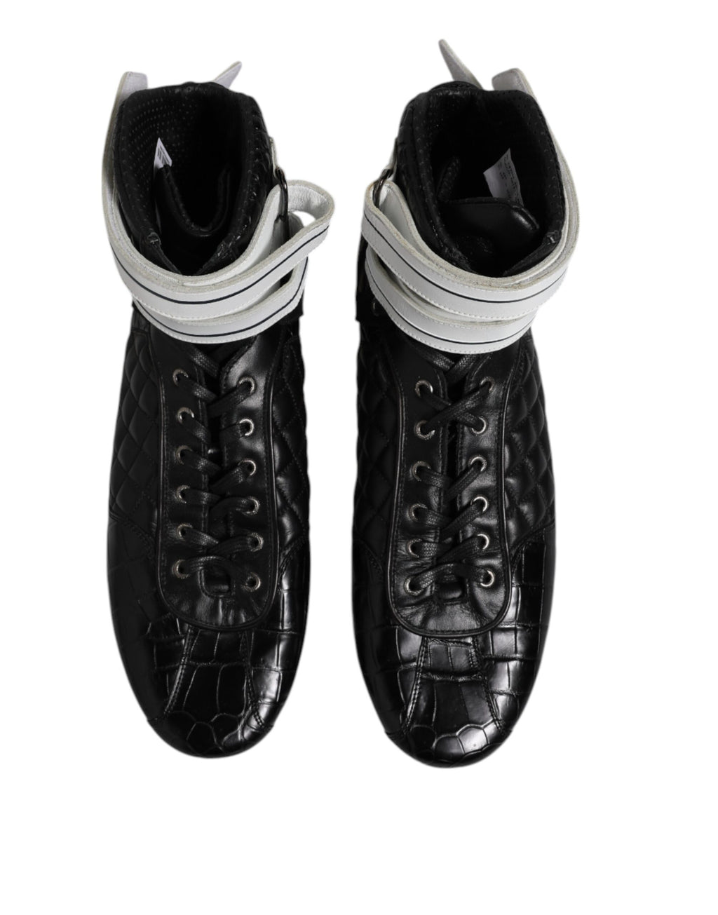 Schwarze gesteppte Schnür-Sneakers aus Leder