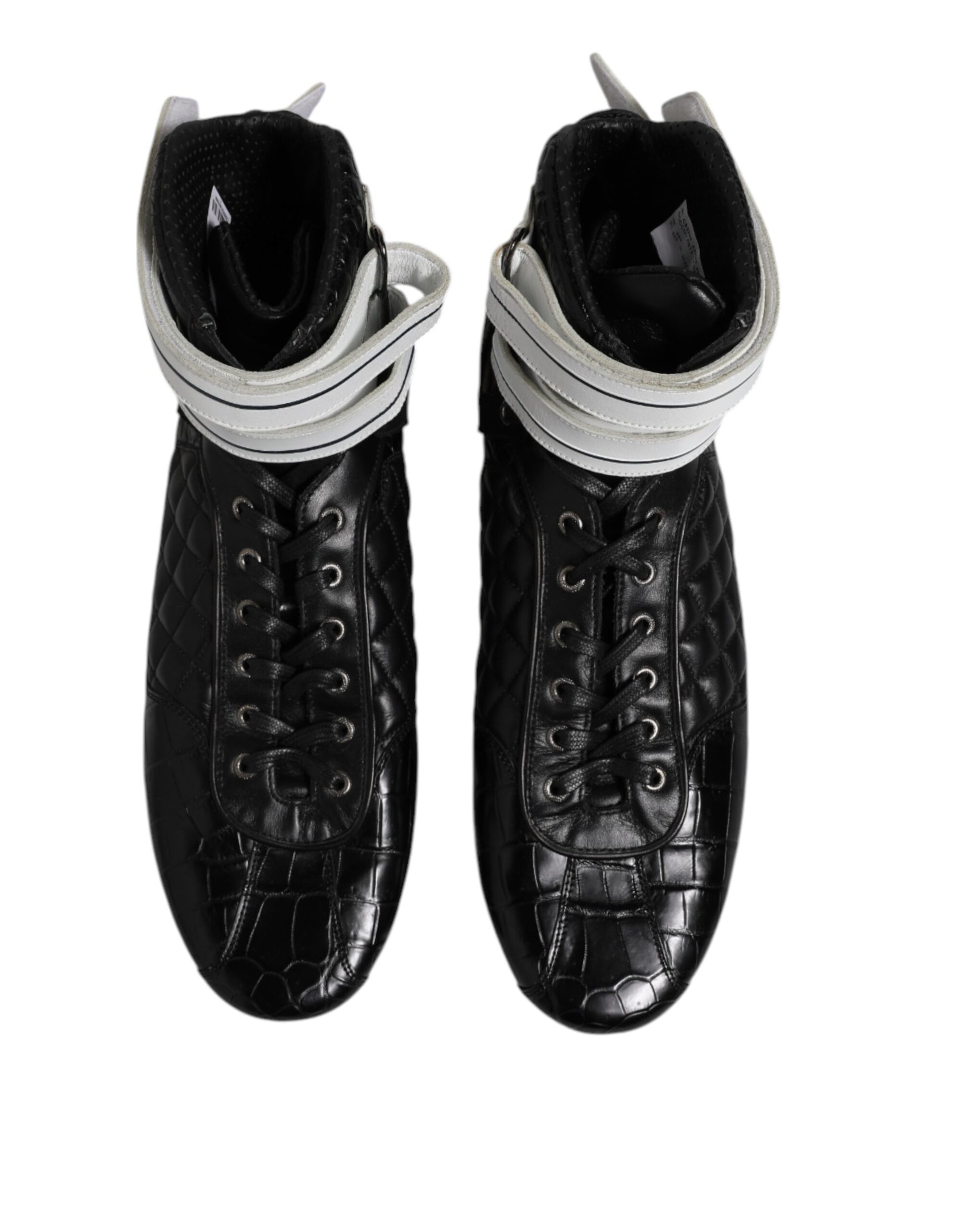 Schwarze gesteppte Schnür-Sneakers aus Leder