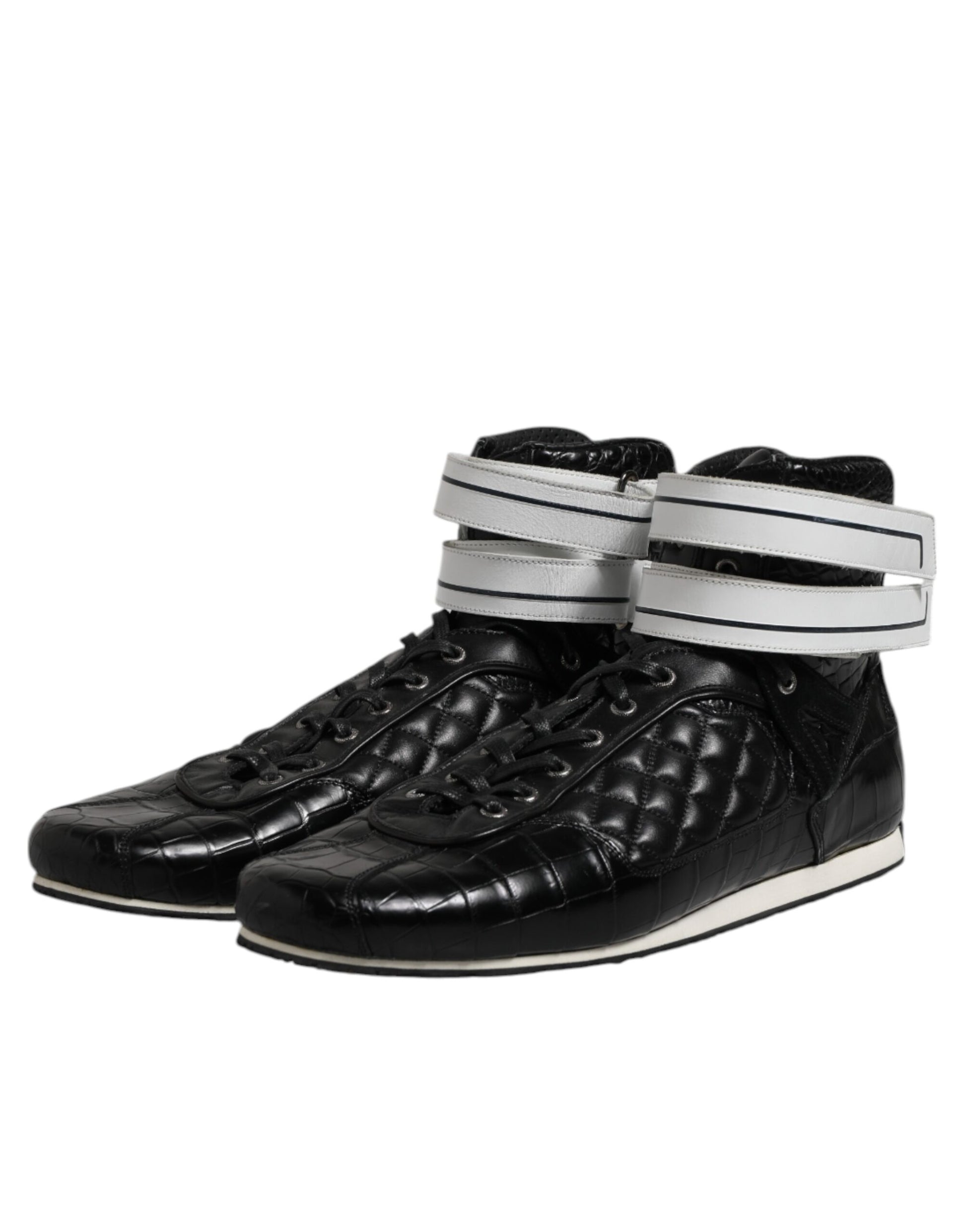 Schwarze gesteppte Schnür-Sneakers aus Leder