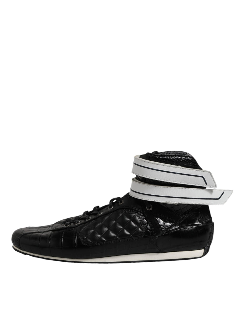 Schwarze gesteppte Schnür-Sneakers aus Leder